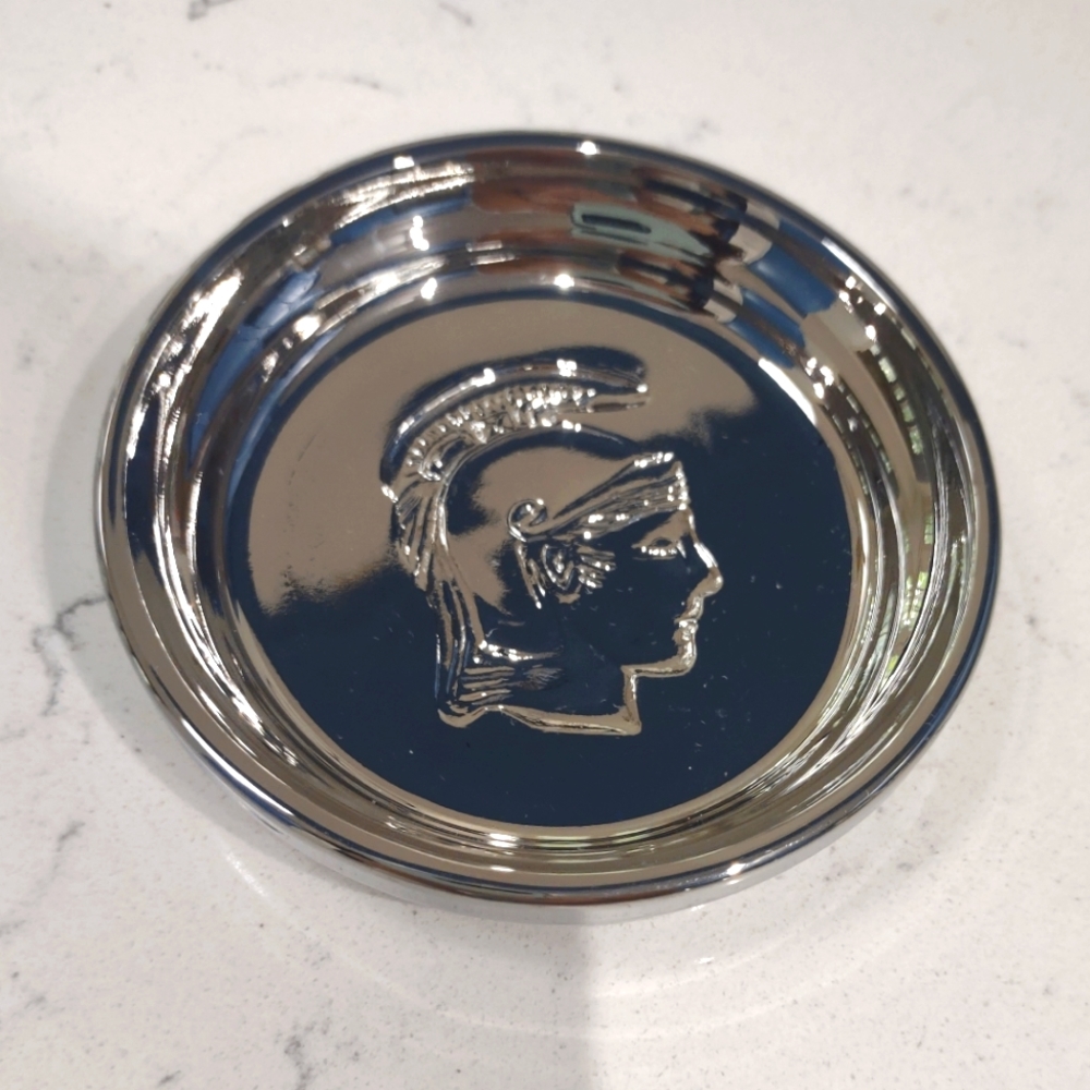 Mid-century 1960s mercury glass roman Greek soldier small ring dish ashtray